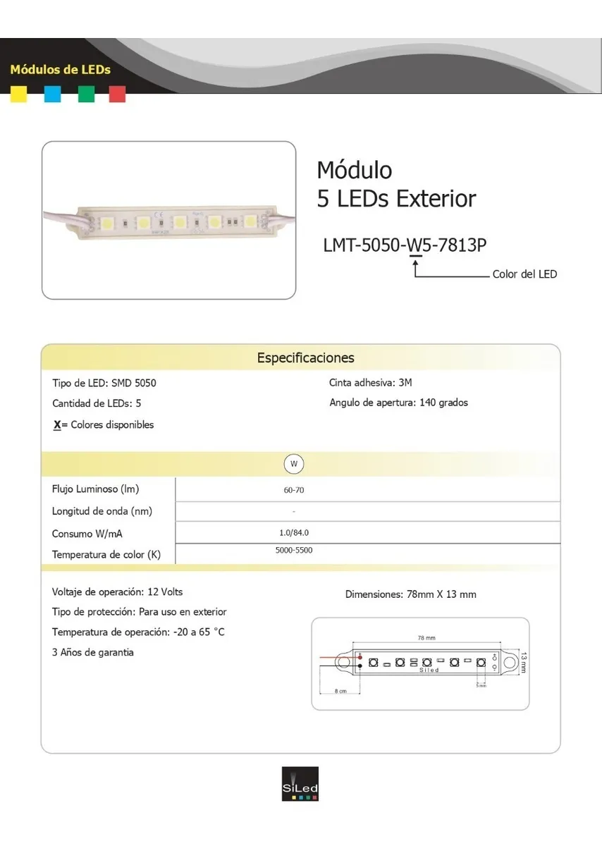 Modulo de 5 Leds Exterior Blanco Ultrabrillante 12VDC